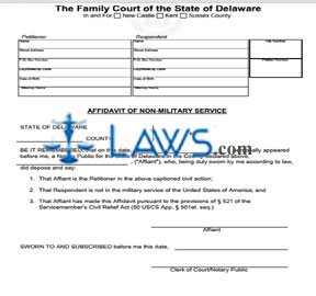 Form 405 Affidavit of Non-Military Service