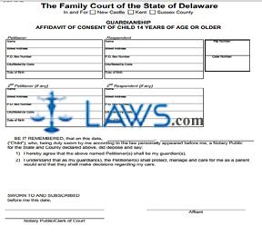 Form 201 Guardianship Affidavit of Consent of Child 14 Years of Age or Older