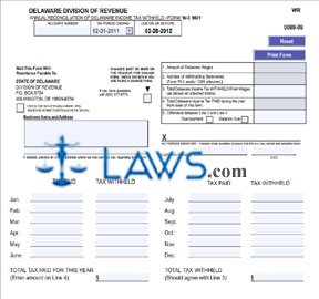Form W-3 9801 DE Withholding Monthly and Quarterly Annual Reconcilliation 
