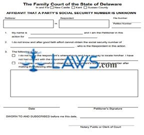 Form 421 Affidavit That a Party's Social Security Number is Unknown