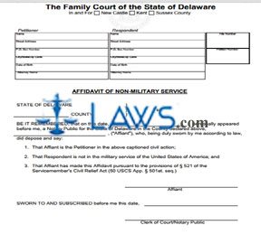 Form 405 Affidavit Of Non-Military Service - Delaware Forms - | Laws.com