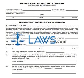 WEAPONS - Reference Questionnaire (Concealed Deadly Weapon)