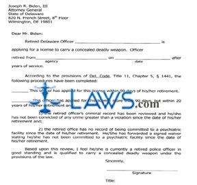 WEAPONS - NEW Applications for Retired Delaware Police Officer to Carry a Concealed Deadly Weapon