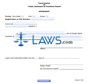 Trade, Business & Fictitious Name Terminiation Affidavit