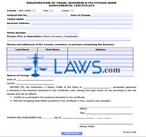 Trade, Business & Fictitious Name Supplemental Registration Change