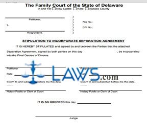 Stipulation to Incorporate Separation Agreement (word template) 