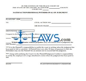 SATISFACTION/DISMISSAL/WITHDRAWAL OF JUDGMENT