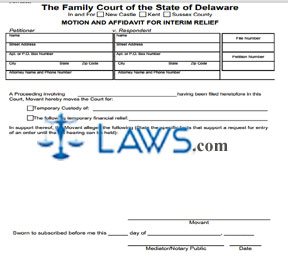 Motion and Affidavit for Interim Relief (Fill-in)