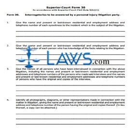 Form 30 (Civil Rule 5(b)(1))—Interrogatories, Personal Injury