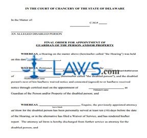Final Order Accountings Waived (Guardianship)- Fill-in Form - PRO SE ONLY