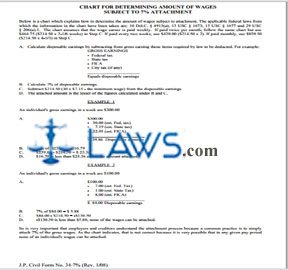 CHART FOR DETERMINING AMOUNT OF WAGES SUBJECT TO 7% ATTACHMENT 