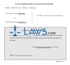 Certification of Unknown Defendant(s) (Form 33)
