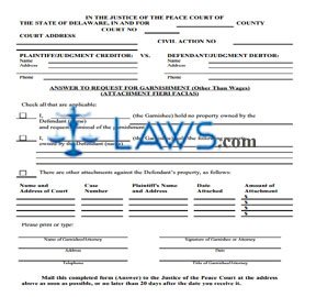 ANSWER TO REQUEST FOR GARNISHMENT (Other Than Wages)