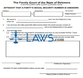 Affidavit That a Party's Social Security Number is Unknown (word template)