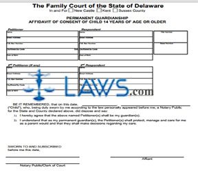 Affidavit of Consent of Child 14 Years of Age or Older - Permanent Guardianship (fill-in form)