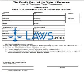 Affidavit of Consent of Child 14 Years of Age or Older - Guardianship (fill-in form)