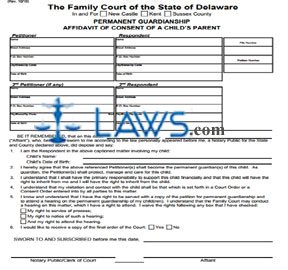 Affidavit of Consent of a Child's Parent - Permanent Guardianship (fill-in form)