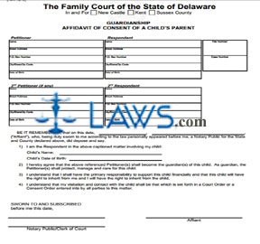 Affidavit of Consent of a Child's Parent - Guardianship