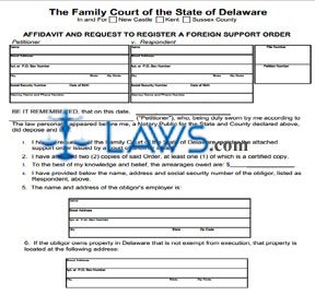 Affidavit and Request to Register Inter-State Support Order