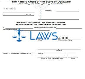 Adoption Affidavit of Consent of Natural Parent whose Spouse is Seeking Adoption (Fill-In form)