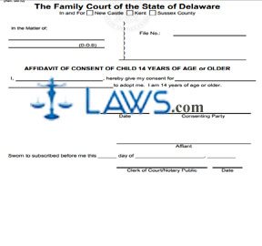 Adoption Affidavit of Consent of a Child over 14 years of age (Fill-In form)