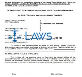 Summons on Appeal - Plaintiff