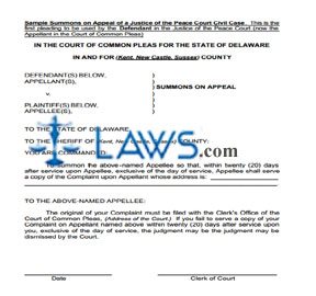 Summons on Appeal - Defendant