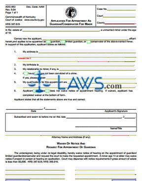 Form 853 Application for Appointment As Guardian/Conservator for Minor