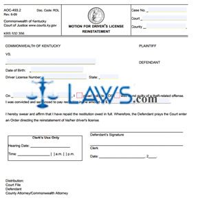 Motion for Driver's License Reinstatement