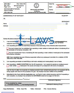 Application for Order to Install Ignition Interlock Device (IID)