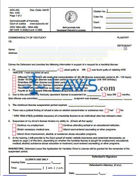 Application for Hardship Driver's License