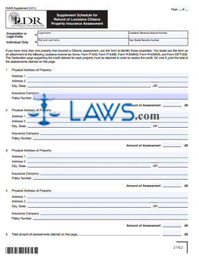 Form INS-SUP Supplement Schedule for Refund of LA Citizens Property Insurance