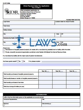 Form R-1377 Direct Payment Sales Tax Application