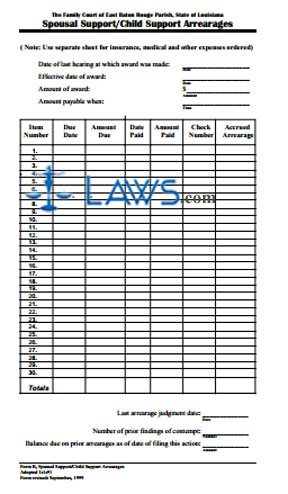 Form B Spousal Support/Child Support Arrearages