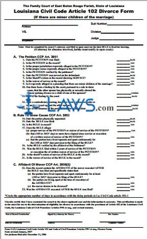 Form G-2 Louisiana Civil Code Article 102 Divorce Form (If there are minor children of the marriage) 