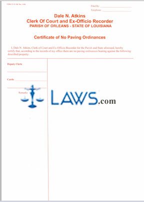 Certificate of No Paving Ordinances