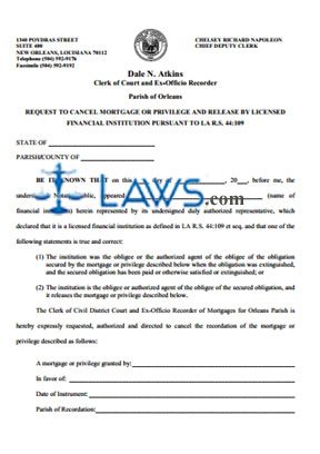 Request to Cancel Mortgage or Privilege and Release by Licensed Financial Institution