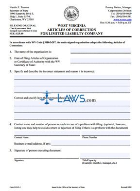 Form LLD-F-1 Articles of Correction -- Domestic and Foreign 