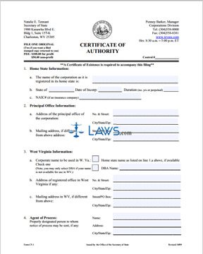 Form CF-1 Application for Certificate of Authority 