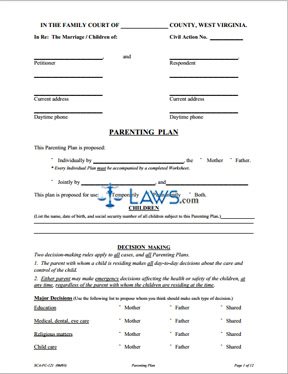 Form SCA-FC-121 Proposed Parenting Plan