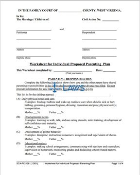 Form SCA-FC-128 Parenting Plan Worksheet