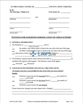 Form FC226 Petition for Expedited Modification of Child Support
