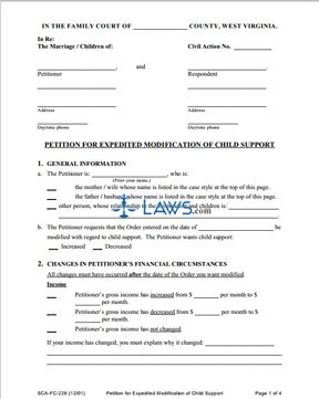 Form SCA-FC-226 Petition for Expedited Modification of Child Support
