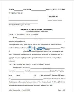 Form 6 Bond for Minor Guardian Appointment ( Personal Recognizance Bond Form)