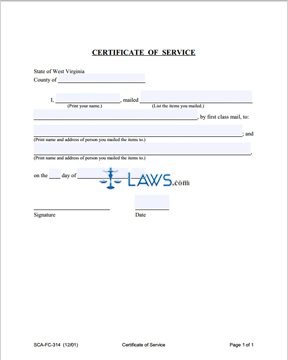 Form SCA-FC-314 Certificate of Service (Generic) for Respondent