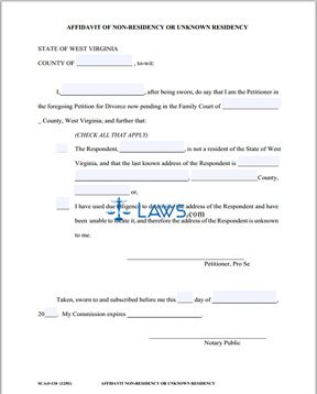 Form SCA-FC-110 Affidavit of Unknown or Out of state Residency for Petitioner