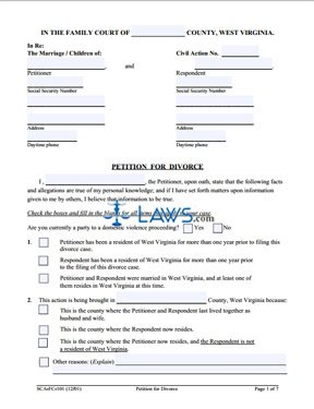 Form SCA-FC-101 Petition for Divorce