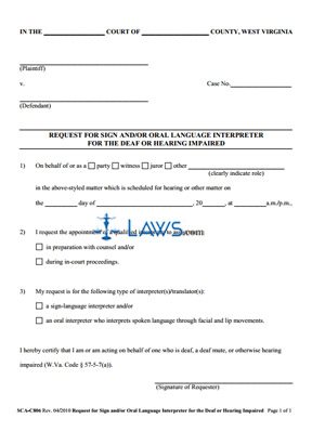 Request for Sign and/or Oral Language Interpreter for the Deaf or Hearing Impaired