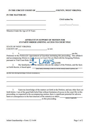 Affidavit in Support of Motion for Ex Parte Order Limiting Access to Court File (Circuit Court only)