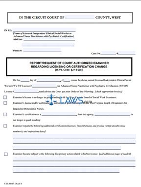 Report/Request of Court Authorized Examiner Regarding Licensing Change